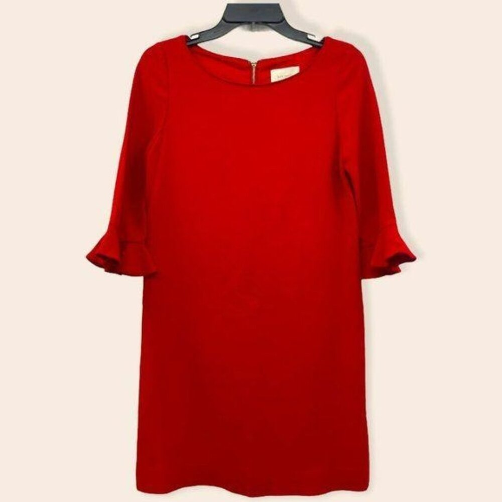 Kate Spade Red Wool Blend Ruffle Sleeve Dress